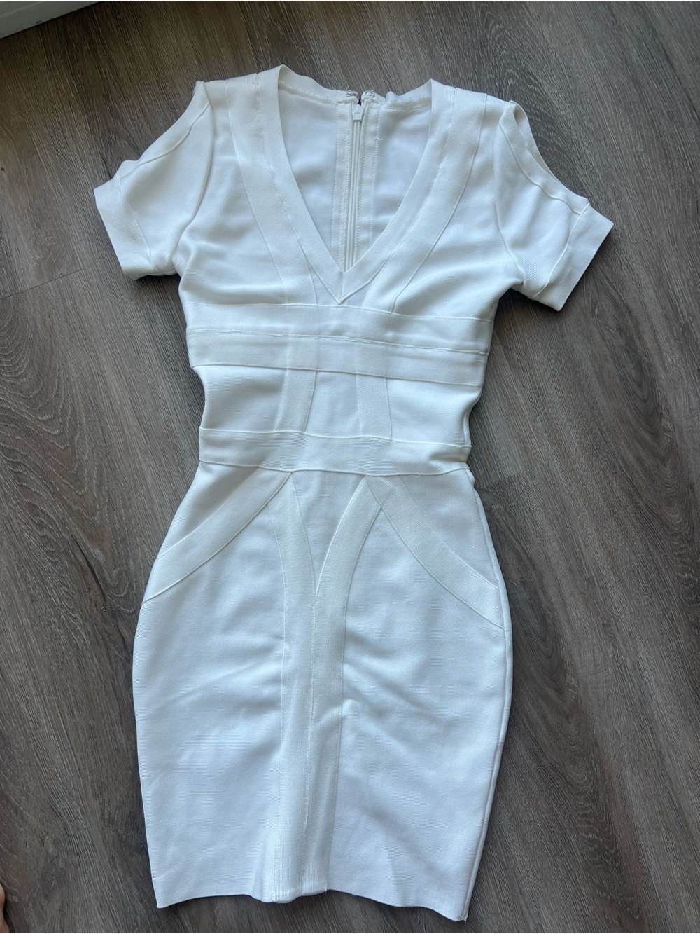 White V-Neck Structured Bodycon Dress